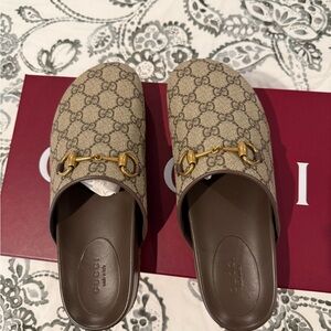 Gucci Women's Brown Monogram Mules w/  Horsebit